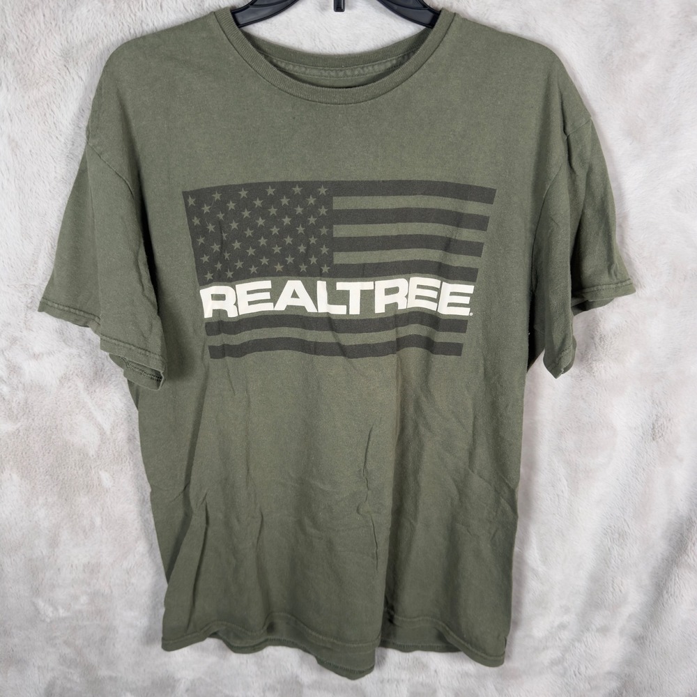 Realtree Mens Olive Green American Flag Graphic T Shirt‎ Size XL